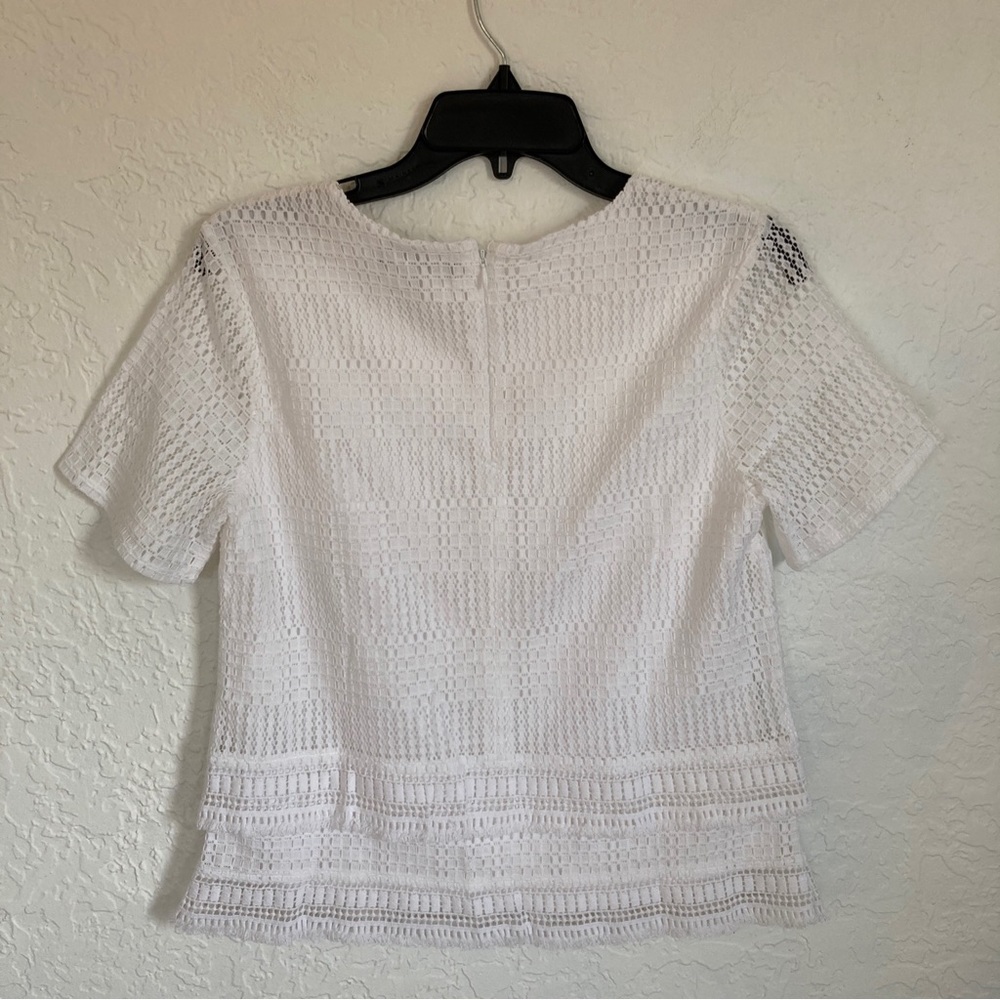 Banana Republic White Tiered Layered Lace Fringe Top Blouse Women’s Small - Picture 3 of 11